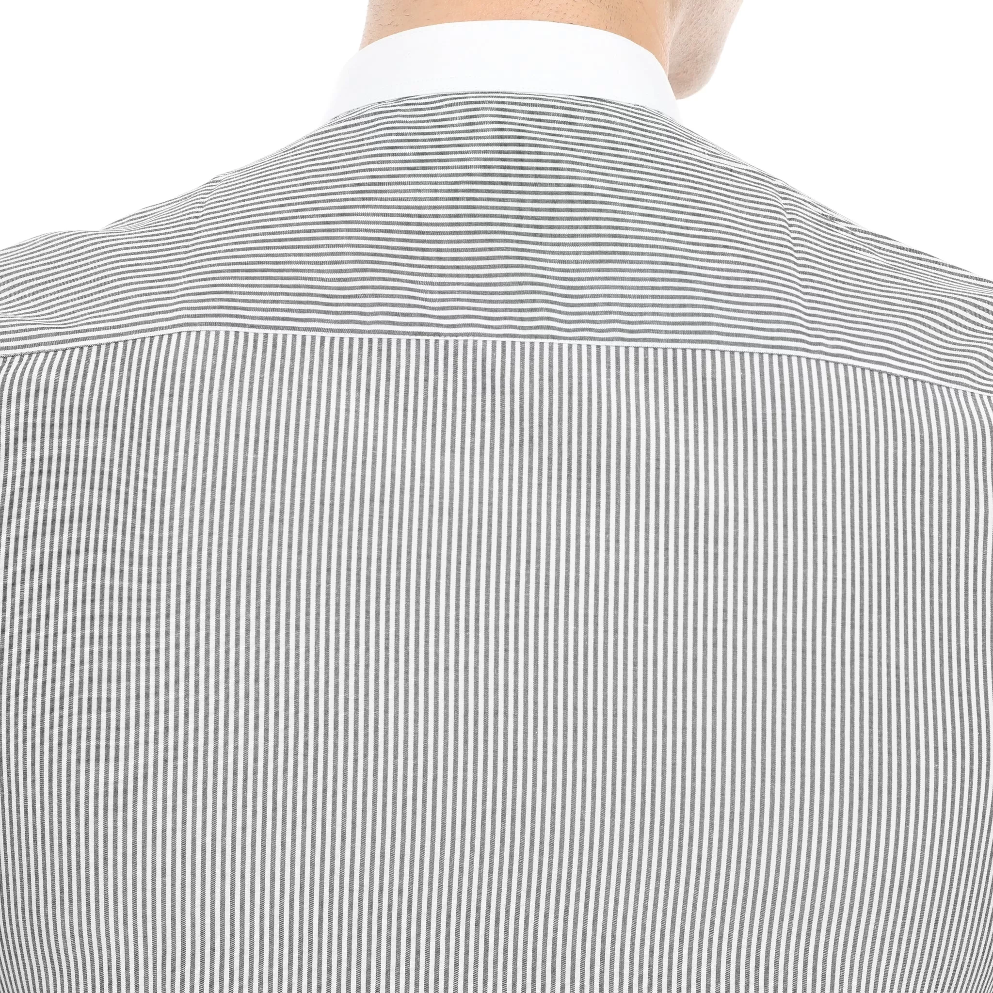 Xact Mens White Collar Striped Grandad Shirt - Long Sleeved