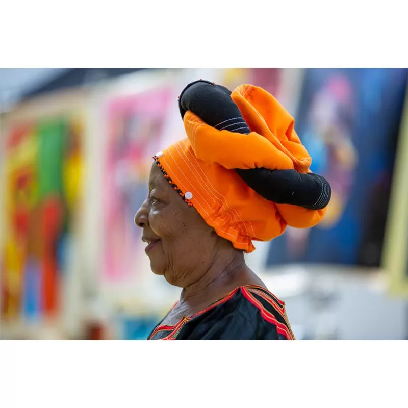 Xhosa Duku Beaded Headdress - Orange & Black