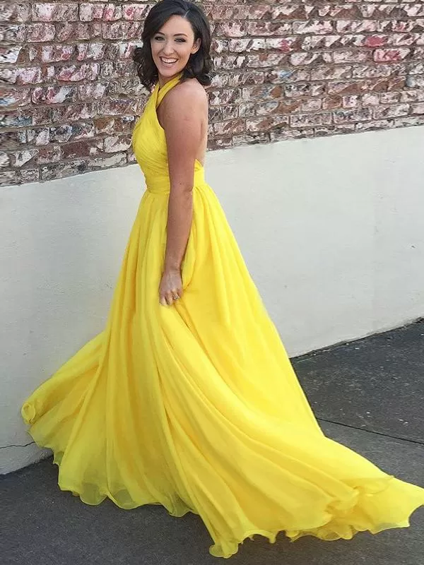 Yellow Chiffon Prom Dress Popular Cheap Long Prom Dress #ER168