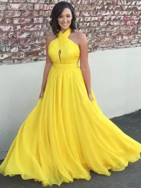 Yellow Chiffon Prom Dress Popular Cheap Long Prom Dress #ER168