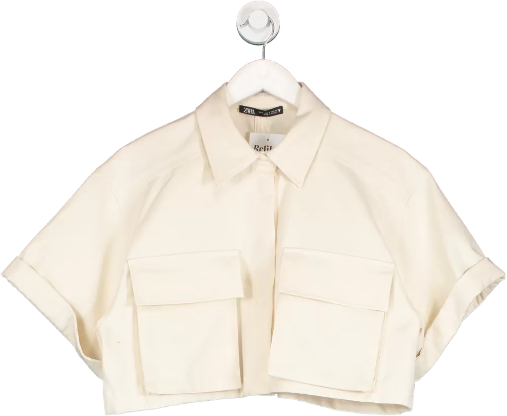 ZARA Beige Cropped Shirt With Pockets UK S