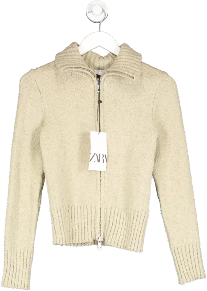 ZARA Nude Zip Up Cardigan UK XS