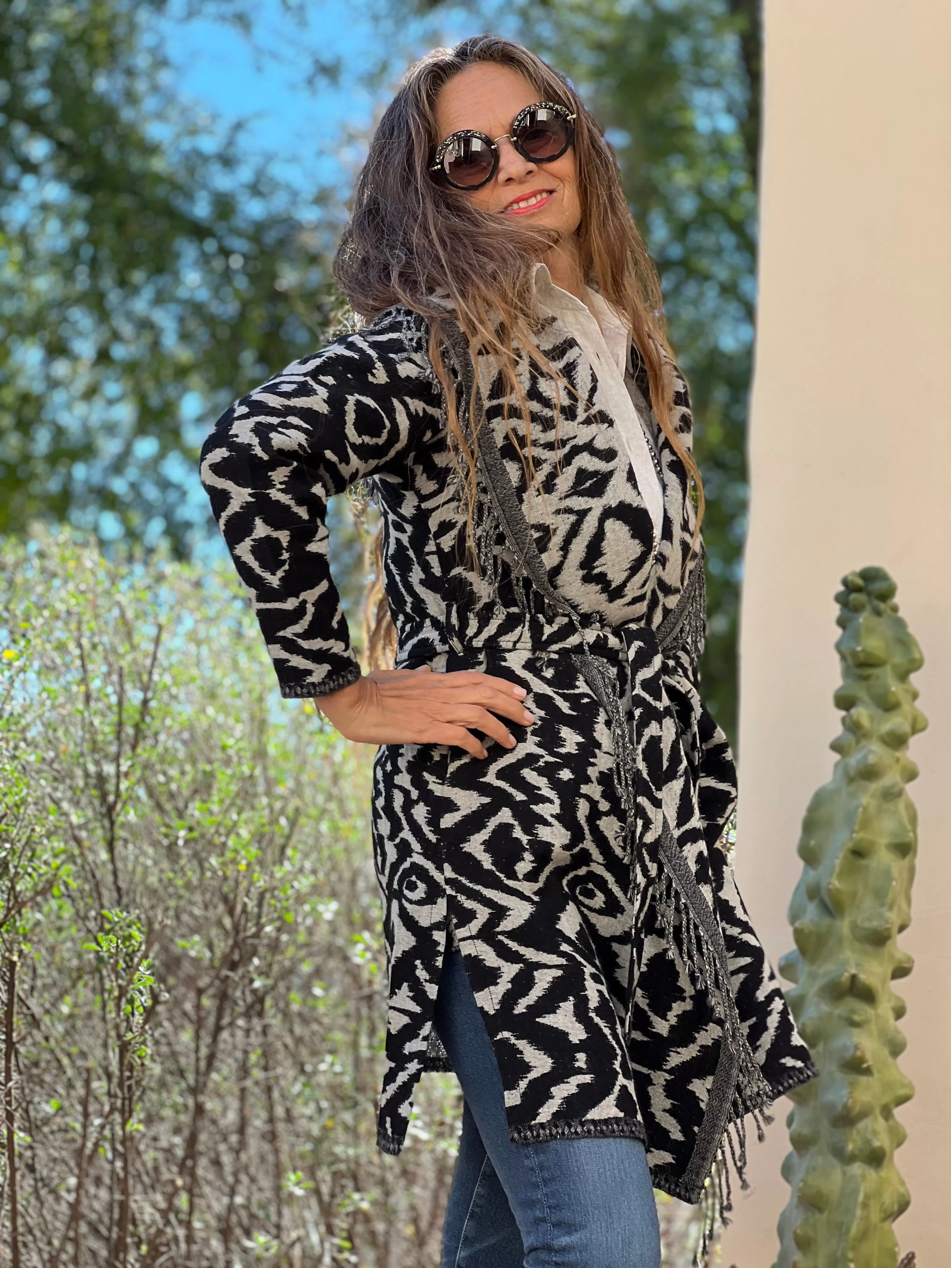 Zebra Belted Boiled Wool Coat ONLY ONE LEFT